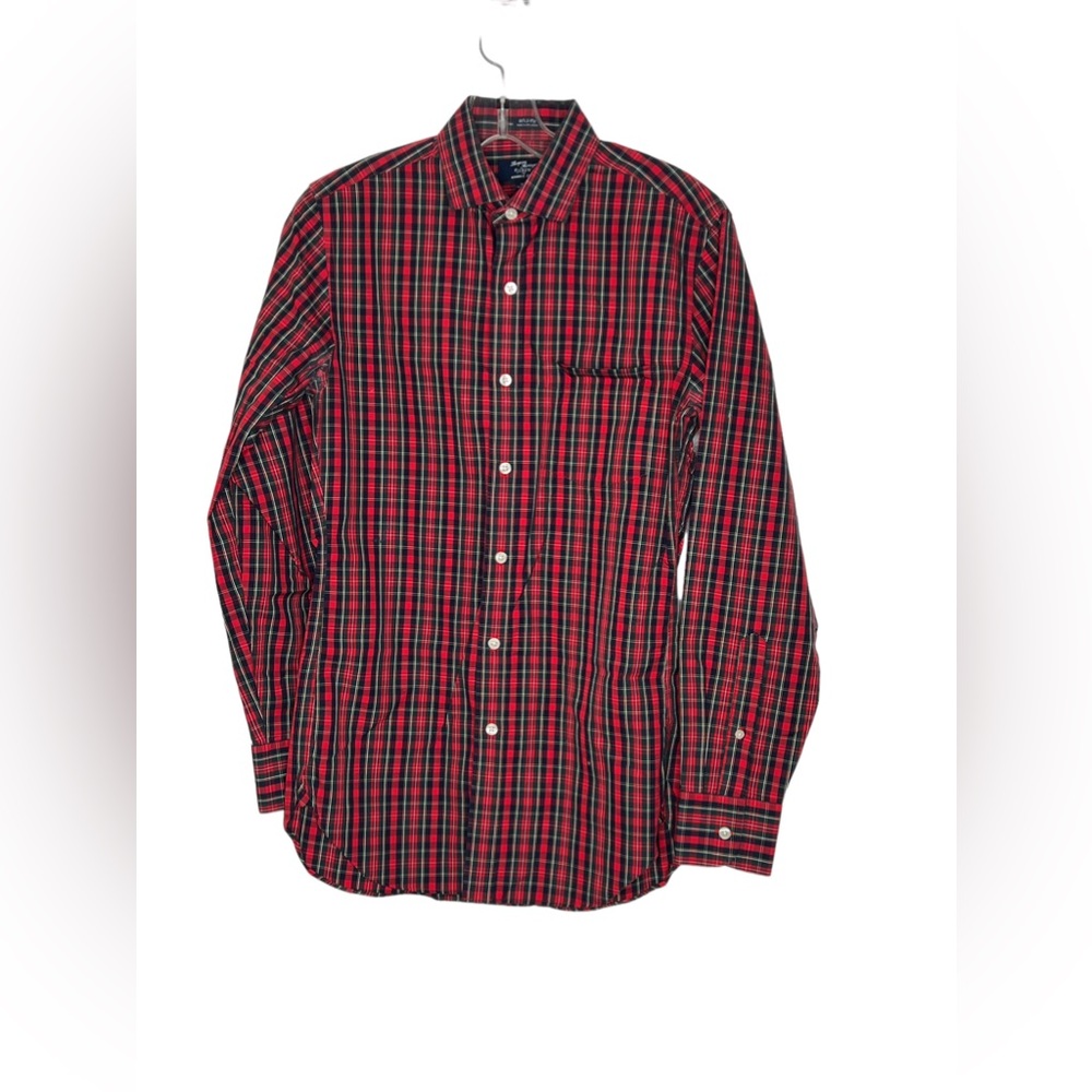 J. Crew XS men’s red tartan plaid long sleeve button down shirt